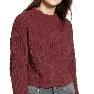 Cotton Emporium Womens Crop Mock Neck Knitted Maroon Sweater Size S